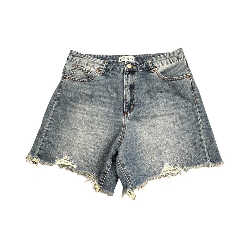S.O.N.G. Denim Shorts Womens 13/31 Blue High Rise Distressed Raw Hem Cotton 4711